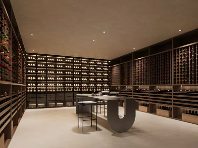 Modern Wine Cellar Interior With Abundant Wine Racks And Bar Counter 3d model