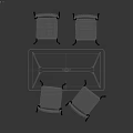 Modern Rectangular Dining Table And Four Chairs Set With Metal Frame Wicker Seats