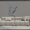 Light Colored Sectional Sofa In Modern Living Room With Abstract Line Art And Round Rug