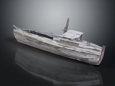Old Weathered Wooden Boat With Small Deck For Water Transport 3d model