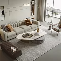 Modern Light Gray Sofa And Marble Coffee Table Set With Pillows Gray Rug Floor Lamp