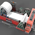 Industrial Reel Processing Machine With White Reel Rollers Red Frame And Green Components