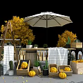 Floral Arch Decoration With Moon Elements And Autumn Flowers Booth Setup 3d model