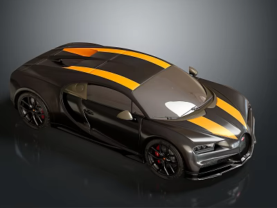 Black Supercar With Yellow Stripes And Sleek Aerodynamic Design 3d model