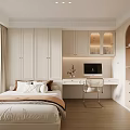 Tatami Bedroom With White Cabinetry Desk Computer Beige Bedding And Window