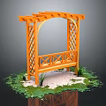 Wooden Pergola With Lattice Sides and Bench Surrounded by Green Plants and White Gravel