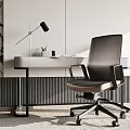 Modern Desk With Ergonomic Chair Table Lamp Stationery And Marble Wall