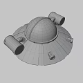 Futuristic UFO Structure Featuring Dome Orange Stripes Circular Components And Pipes