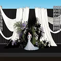 Elegant Sculpture Carving Design For Wedding Scene With Purple White Flowers And Curtains