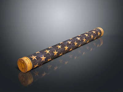Dark Decorative Scroll With Gold Star Patterns And Golden Ends On Dark Background 3d model