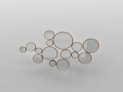 Elegant Circular Wall Decor with Various Sizes and Metallic Frames on White Wall 3d model