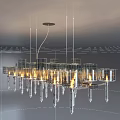 Contemporary Glass Chandelier With Multiple Glass Shades Metal Frame And Illuminated Candles