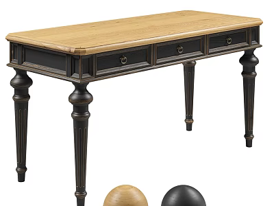 Wooden Dressing Table Featuring Light Oak Top Black Carved Legs and Storage Drawers 3d model