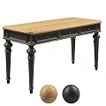 Wooden Dressing Table Featuring Light Oak Top Black Carved Legs and Storage Drawers