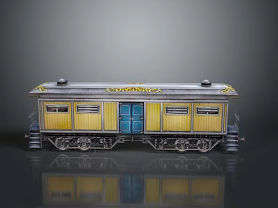 Vintage Southern Train Model Yellow Blue Carriage With Windows Doors And Metal Wheels 3d model