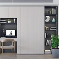 Modern Wardrobe Interior Design With Desk Computer Green Plants And Decorations 3d model