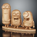 Golden Minions 3D Models Figurine Set With Different Expressions Standing On Platform 3d model