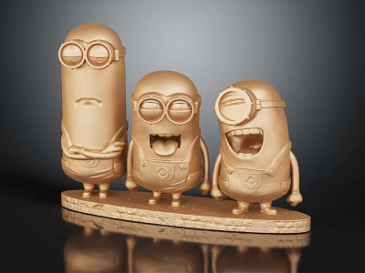 Golden Minions 3D Models Figurine Set With Different Expressions Standing On Platform 3d model