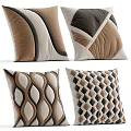 Decorative Modern Throw Pillows Featuring Brown Beige Black Geometric Wavy Textured Patterns 3d model