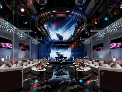 Luxurious Modern KTV Room Interior With Large Screen Sofas And Lighting Effects 3d model