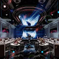 Luxurious Modern KTV Room Interior With Large Screen Sofas And Lighting Effects