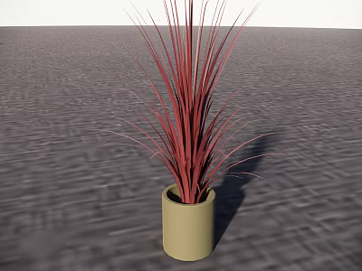 Bonsai Potted Plant With Red Slender Leaves In Beige Cylindrical Pot On Gray Ground 3d model