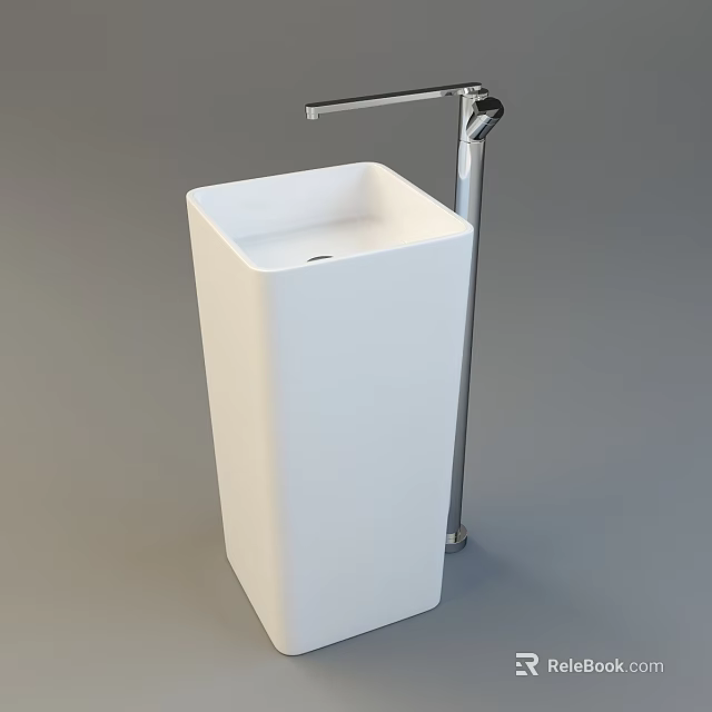 Modern White Freestanding Bathroom Sink With Sleek Design And Chrome Faucet 3d model 