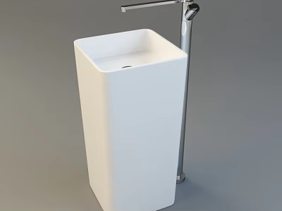 Modern White Freestanding Bathroom Sink With Sleek Design And Chrome Faucet 3d model