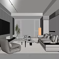 Modern Elegant Living Room Interior With Light Sofa TV Wall Coffee Table And Green Plant