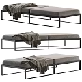 Modern Minimalist Sofa Bench With Gray Padded Seat Black Metal Frame And Gray Blanket