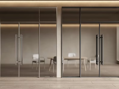 Modern Glass Doors With Dining Area Table And Wooden Floor Interior 3d model