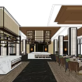 Elegant Modern Restaurant Interior With Open Layout Marble Bar Counter And Dining Chairs 3d model