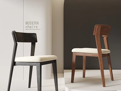 Modern Dining Chairs With Wooden Frame And White Padded Seat Design 3d model