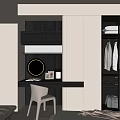Modern Wardrobe Interior Design With Glass Doors Dressing Table And Warm Lighting 3d model