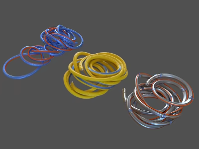 Colorful Tangled Coils In Blue Red Yellow And Silver Ring Shapes 3d model