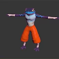 Anthropomorphic Blue Frog Character With Orange Pants And Blue Markings In Arms Outstretched Pose