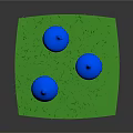 Green Grassy Surface With Three Blue Bulbous Shapes And Textured Design