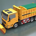 Yellow Utility Vehicle Dump Truck with Green Top Cover and Front Snow Plow