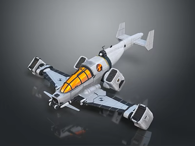 Gray Model Airplane With Orange Windows Reflective Surface And Wing Design 3d model