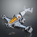 Gray Model Airplane With Orange Windows Reflective Surface And Wing Design 3d model