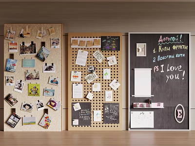 Decorative Message Boards With Photos Notes And Handwritten Messages At Home 3d model