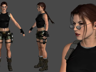 Woman In Black Tank Top And Shorts With Holsters Boots Multiple Angles View Wearing Glasses 3d model