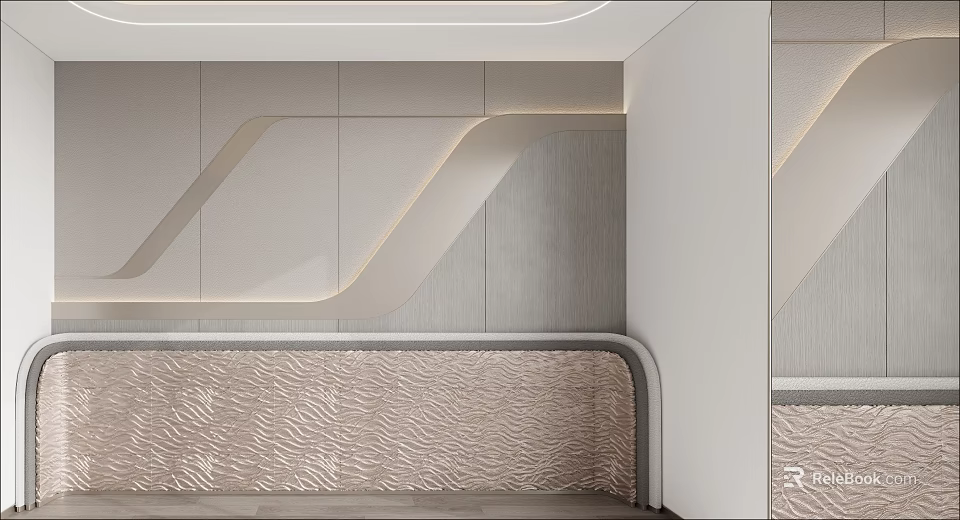 Modern Elegant Bedroom Accent Wall With Textured Panels And LED Strip Lighting 3d model 