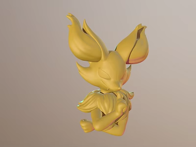 Golden Fox Like Game Movie Character With Big Ears And Flame Decorative Elements 3d model