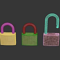 Sturdy Hardware Tools Featuring Three Padlocks Golden And Rusty Red 3d model