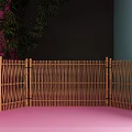 Natural Bamboo Fence Screen With Green Plants And Stone Floor Setting