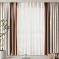 Brown And Beige Layered Curtains With White Sheer In Modern Living Room With Green Plant