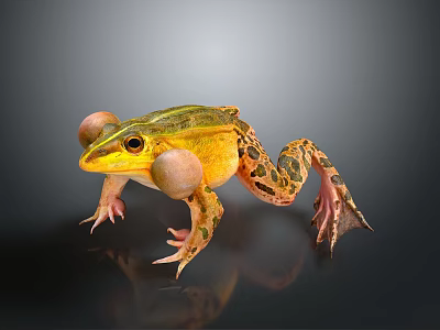 Yellow Green Spotted Frog With Inflated Vocal Sacs On Dark Background 3d model
