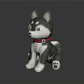 Plush Black and White Husky Stuffed Toy With Red Collar Sitting Pose