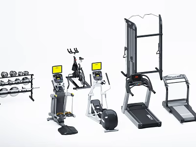 Complete Home Gym Sports Equipment Set With Treadmill Dumbbells Exercise Bike And Trainer 3d model